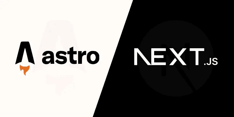 Astro versus Next.js comparison graphic with Astro logo on white and Next.js logo on black